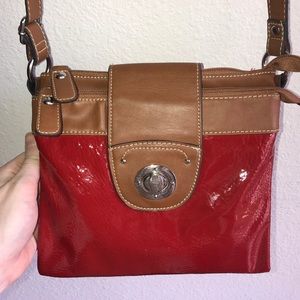 Red faux patent leather crossbody purse